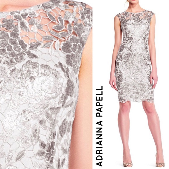 adrianna papell floral embroidered sheath dress